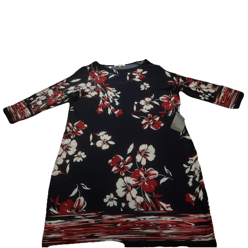 Tash‎ & Sophie Womens Large Red Navy Floral Print 3/4 Sleeve Dress NWT Casual